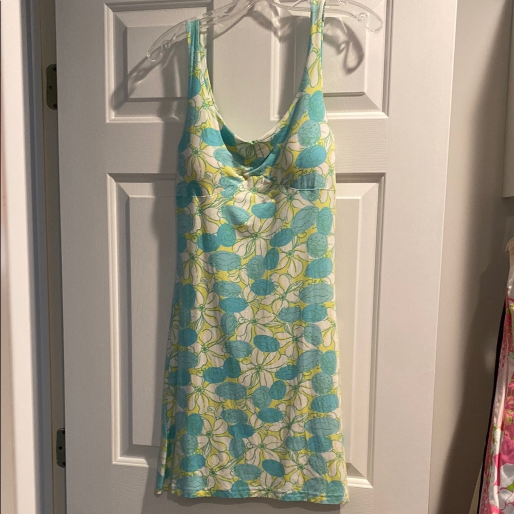 Lilly Pulitzer Blue and Green Leaf Print Dress